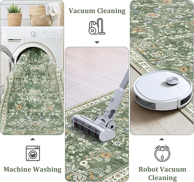 Yamaziot Washable 2x3 Area Rugs Small Entryway Non Slip Rug, Sage Green | Soft - Image 5
