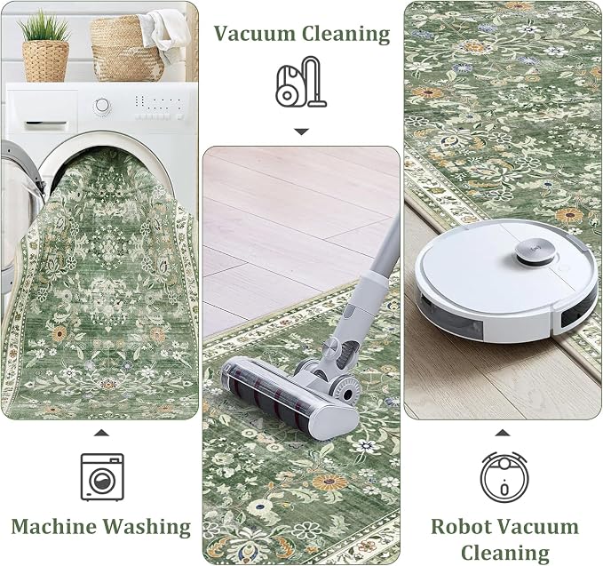 Yamaziot 3x14 Washable Hallway Runner Rug Non Slip Floral Carpet, Sage Green | - Image 4