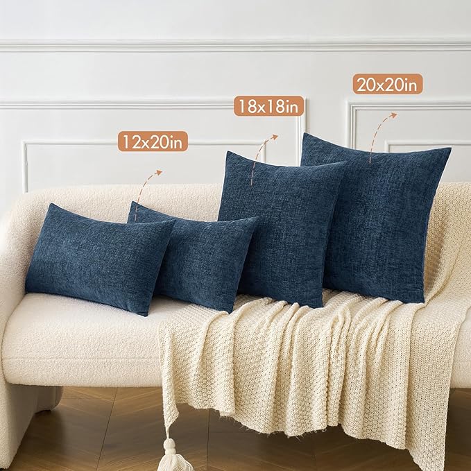 MIULEE Pack of 2 Blue Throw Pillow Covers 16x16 Inch Soft Chenille Pillow Covers - Image 4