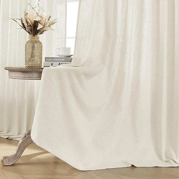 Joydeco Linen Curtains 2 Panel Set, Light Filtering, Ivory on Linen Curtains 84 - Image 4