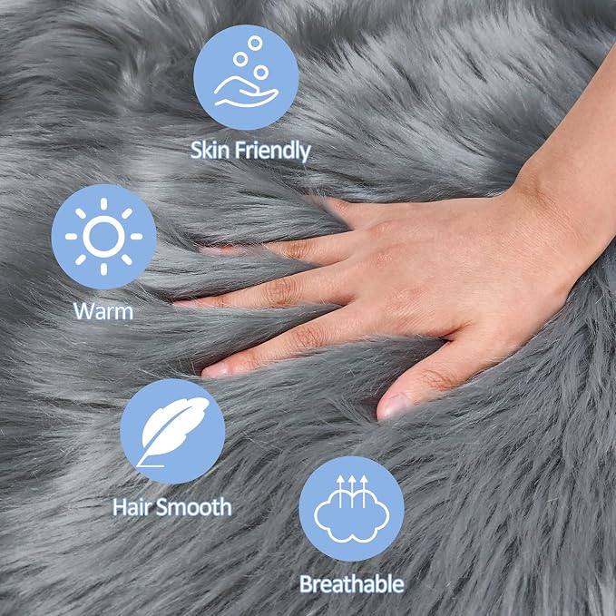 Grey Round Rugs for Bedroom, 4x4 Ft Fluffy Circle Area Rug for Kids Room - Image 3