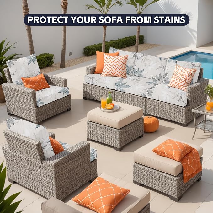 14Pcs Patio Cushion Covers, Outdoor Stretch Cushion Covers, Washable | Stretch - Image 4