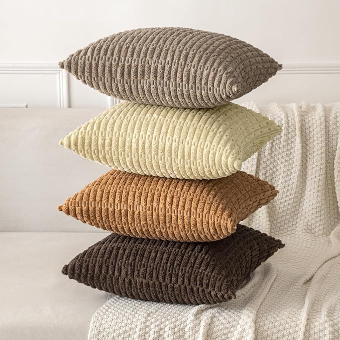 MIULEE Lumbar Corduroy Decorative Throw Pillow Covers 12x20 Brown Pack of 2 | - Image 4