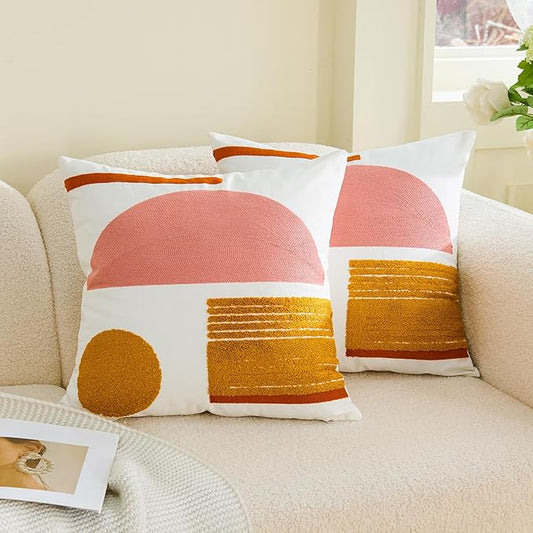 HOdo Home 2PCS 18x18 Pillow Covers-Throw Pillow Cover,Tufted Boho Jacquard Pillow Covers,Farmhouse Decorative Pillow Cover,Pillow Cases for Couch,Sofa,Bed,Chair,Living Room,Home Decor