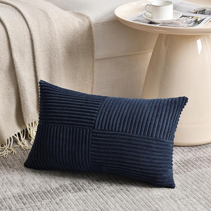 Fancy Homi 2 Packs Navy Blue Long Lumbar Decorative Throw Pillow Covers 12x24 - Image 2