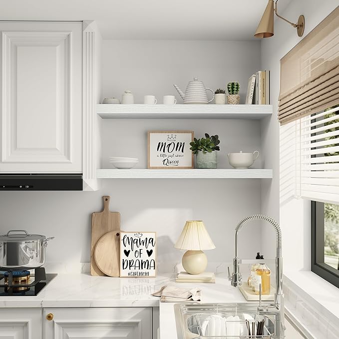 10 inch Deep Wall Shelves 36 inche Long, 1.8 Thick Single Floating Shelf Wall Mounted, Heavy Duty 70 lbs Shelves for Bedroom, Books, Living Room, Kitchen, Office Modern Farmhouse Decor, White