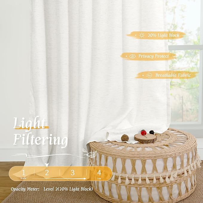 LAMIT Natural Linen Curtains for Bedroom, 84 Inch Length Faux Linen Textured - Image 4