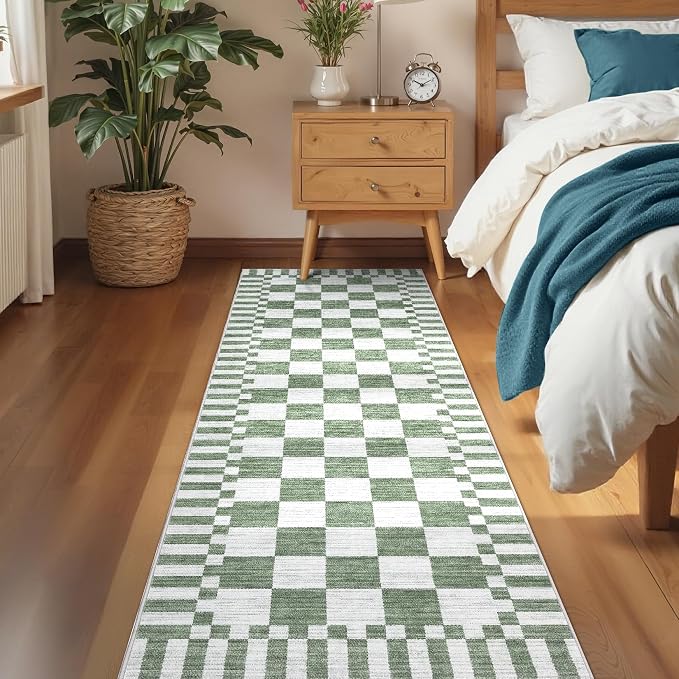 GarveeHome 2.5x10 Green Checkered Kitchen Runner Rug - Image 3
