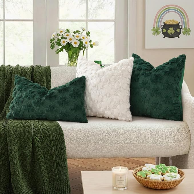 decorUhome St. Patrick’s Day Shamrock Green Pillow Covers 20x20 Inch Set of 2 - Image 4