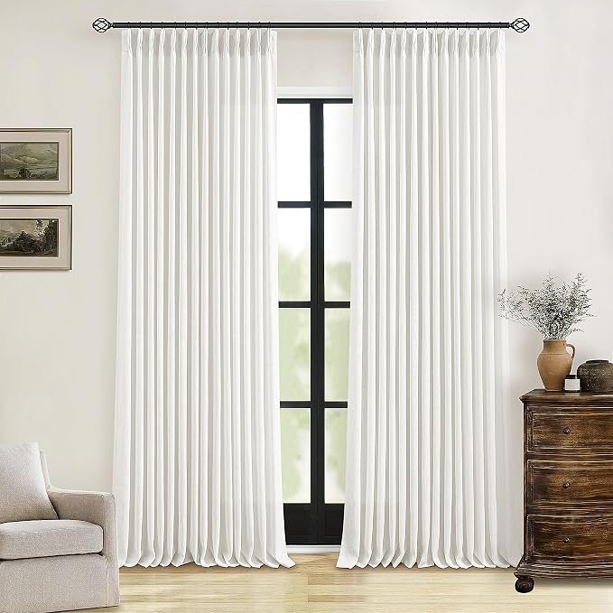 Beige White Pinch Pleated Linen Curtains 94 Inches Long 2 Panels | Memory by Twodrapes
