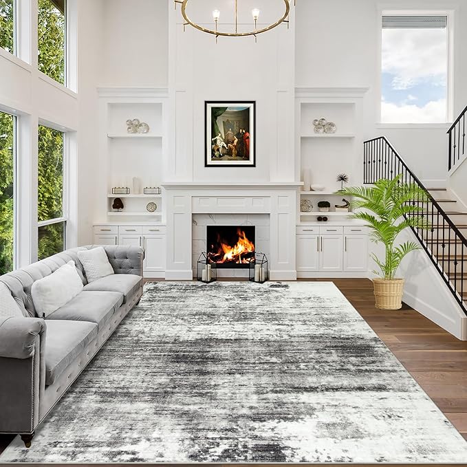 4x6 Area Rugs for Living Room: Washable Abstract Black Grey Badroom Carpet | by GENTDRIZZ