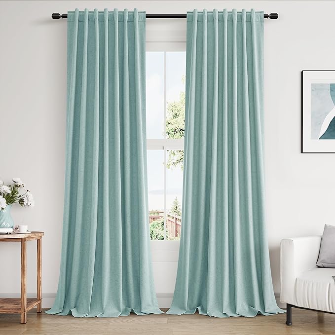 100% Blackout Linen Curtains 90 Inch Length 2 Panels Set by Guken