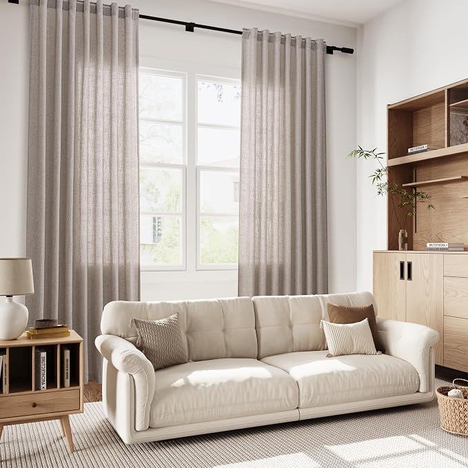 Brownish Grey Linen Curtains for Living Room 86 Inches Long Back Tab Light - Image 6