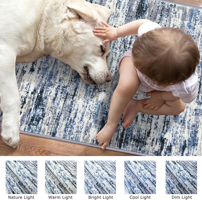 Lansny Modern Abstract 8x10 Large Machine Washable Living Room Rug Non-Slip - Image 3
