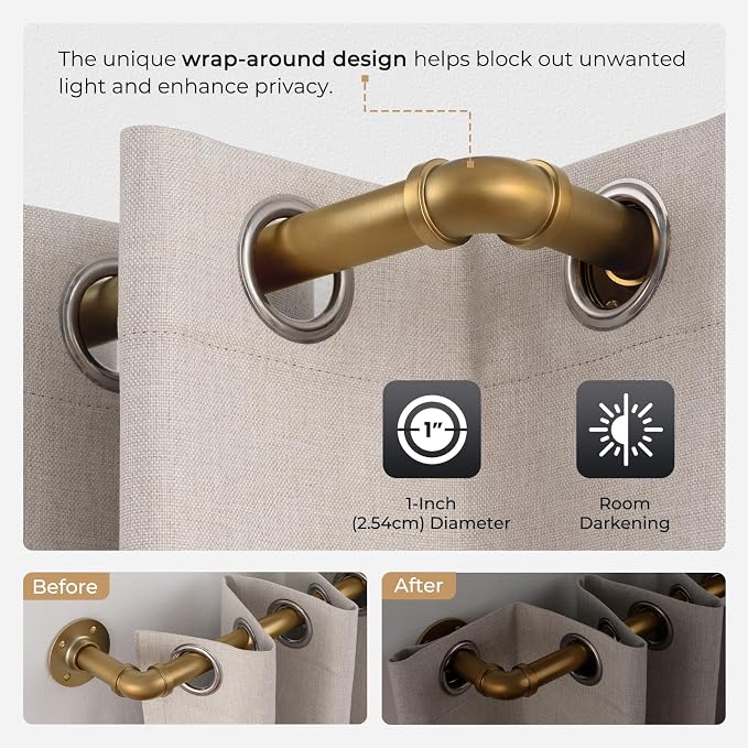 Zeerobee Curtain Rods for Windows 48 to 84, 1 Inch Industrial Wrap Around Warm - Image 3