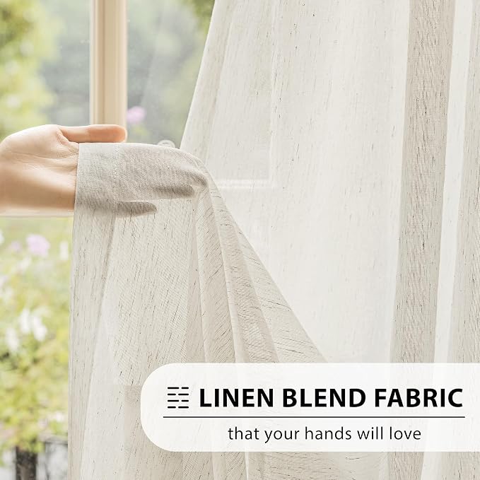 FMFUNCTEX Linen Sheer Curtains for Living Room, Natural Flax Blend Window - Image 4