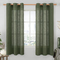 LAMIT Olive Green Linen Curtains 63 Inch Length 2 Panels by LAMIT