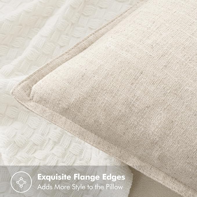 MIULEE Decorative Linen Euro Sham Pillow Covers 22x22 Inch Natural Beige | Boho - Image 2