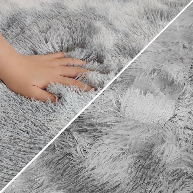 Tie Dye Grey Rug for Living Room 5x8ft Fluffy Modern Shag Area Rug Mat Bedside - Image 6