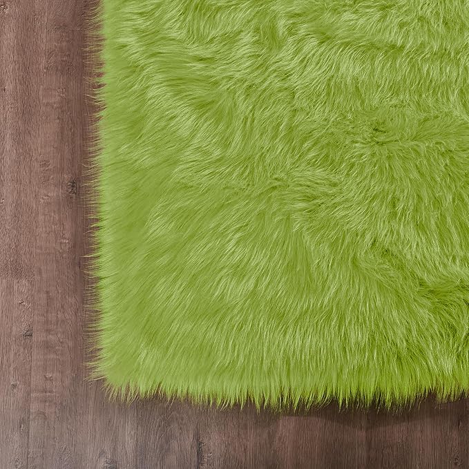 Goolela Lime Green Area Rug 9x12 Fluffy Fuzzy Furry Rug - Image 6