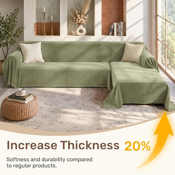 2 Pieces Sectional Couch Covers L Shaped Cover XL Light Sage | Thick Washable - Image 3