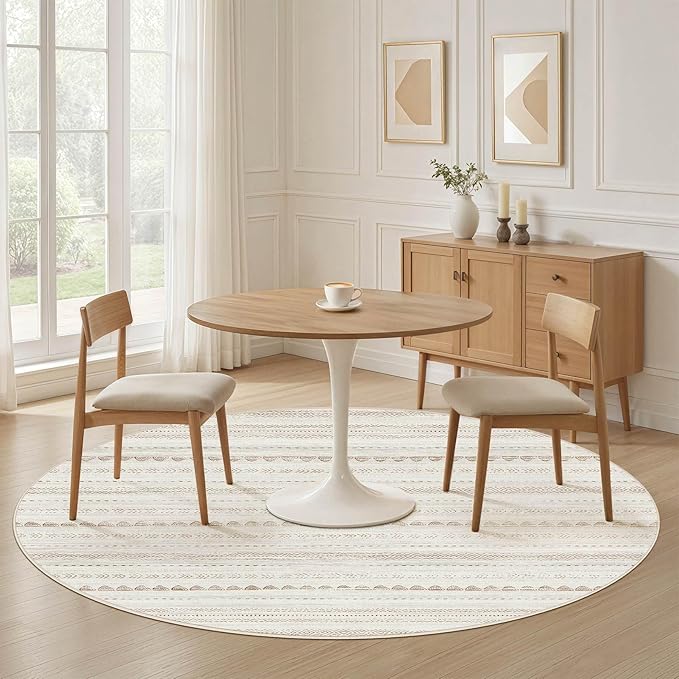 Nakagishi Round Rug Boho Area Rugs: 4x4 Washable Large Circle Neutral Soft - Image 4