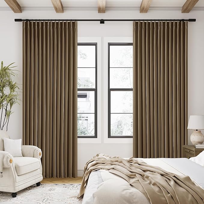 Dutch Cocoa Pinch Pleated 100% Blackout Linen Bedroom Curtains 96 Inch Long | - Image 7