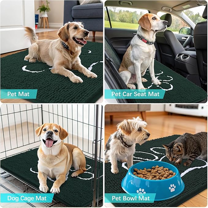 OLANLY Dog Door Mat for Muddy Paws 24x16, Paw Print Design Chenille Mud Mat | - Image 7