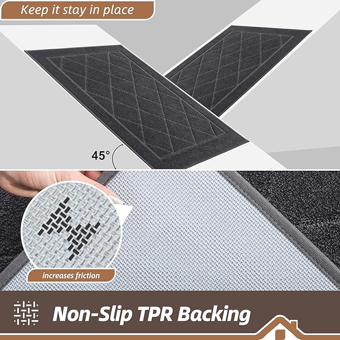 BEQHAUSE Dirt Trapper Door Mat 24" x 36", Doormat Non-Slip Entryway Rugs Washable, Dog Door Mat Stain Resistant and Absorbent Welcome Floor Mat for Front Back Door, Muddy Wet Shoes & Paws, Dark Grey