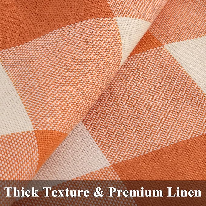decorUhome Fall Orange and White Decorative Throw Pillow Covers 22x22 Set of 2, Buffalo Plaid Check Farmhouse Cushion Covers with Stitched Edge for Autumn Harvest Couch Sofa Bed Home Decor