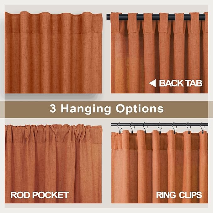 Burnt Orange Linen Curtains 63 Inch Length - Image 5