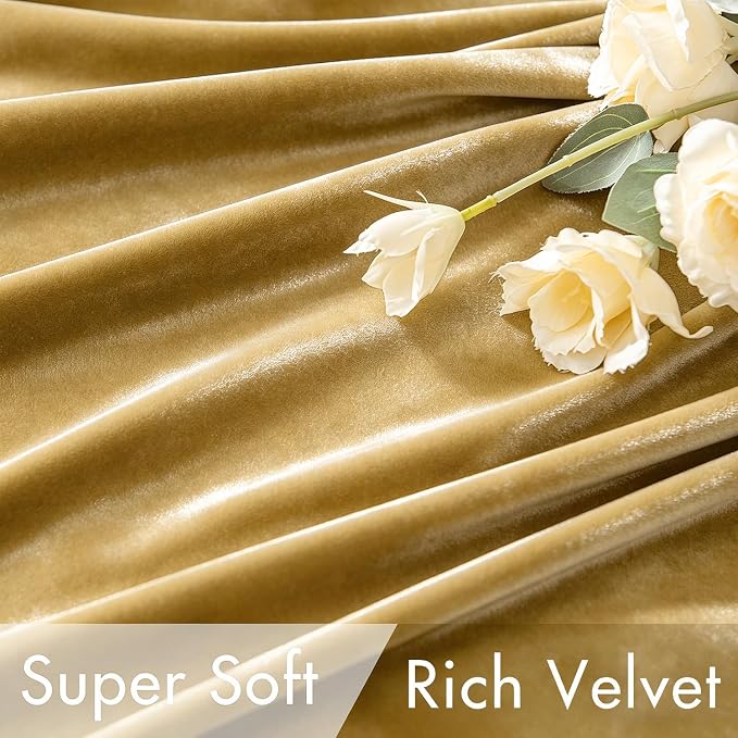 MIULEE Velvet Curtains 52x84 inches 2 Panels Gold Blackout Curtains | Luxury - Image 4