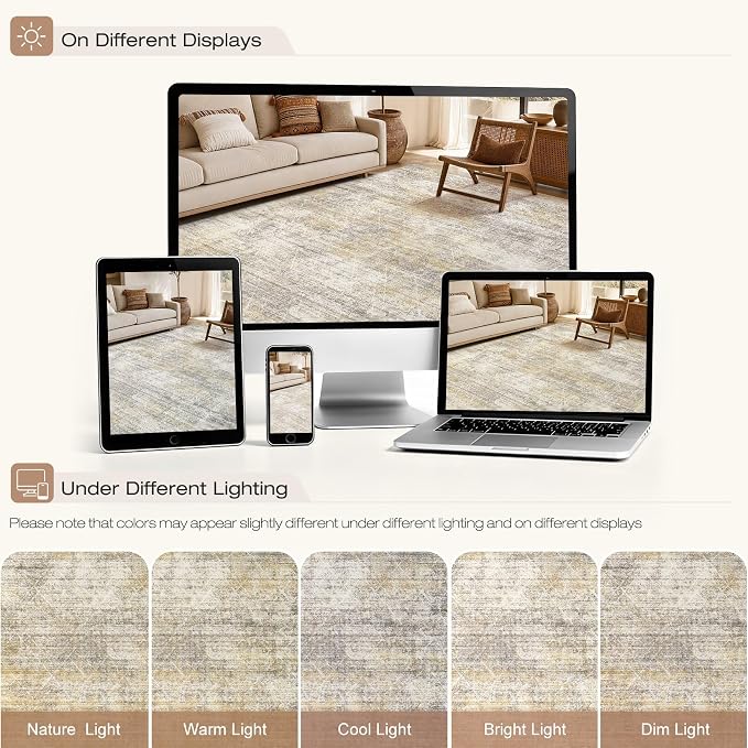 cotiled Boho 5x7 Area Rugs for Living Room: Soft Moroccan Washable Rug | Solve - Image 8