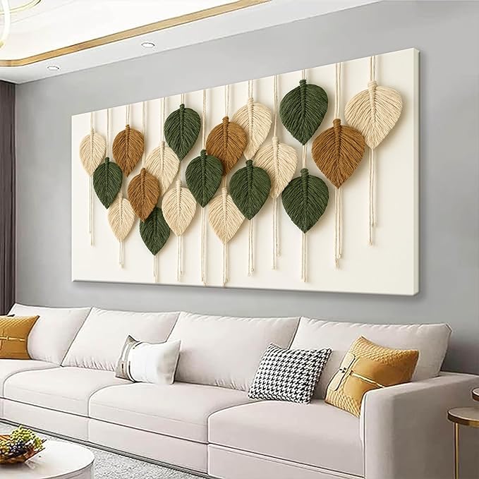 Tsomzxng Large Boho Wall Art Living Room Chic Home Wall Art Modern Multicolor Leaves Feather Canvas Wall Art Decor Picture For Bedroom Apartment Kitchen Ready To Hang 29" W X 58" L