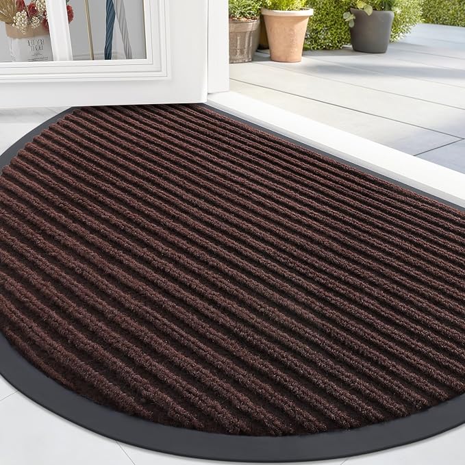OLANLY Half Circle Front Door Mat 47x23, Waterproof Heavy-Duty Doormat | Brown by OLANLY