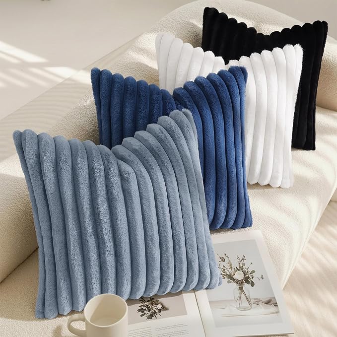 decorUhome Fall Faux Fur Throw Pillow Covers 12x20 Set of 2 Grey Blue | - Image 7