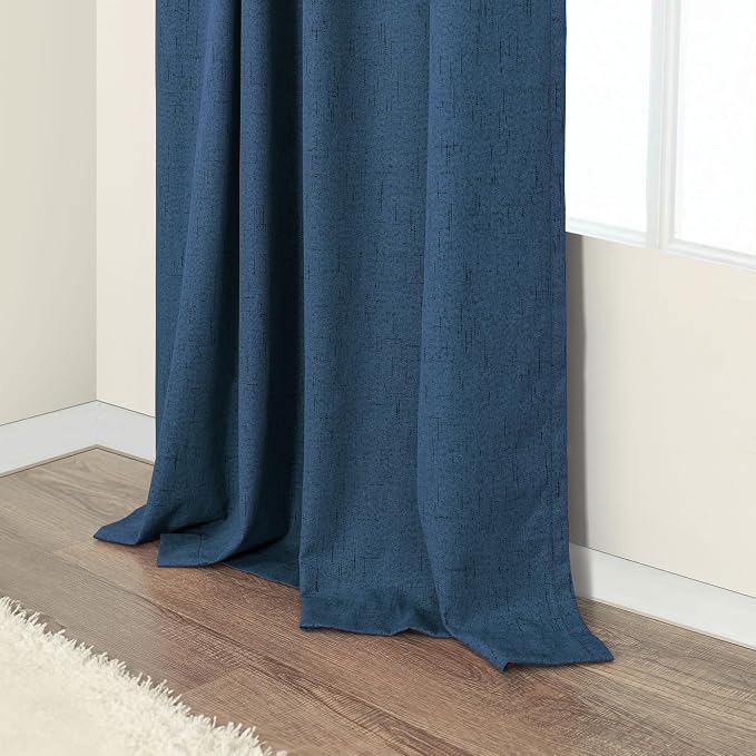 Navy Blue Linen Textured Curtains 90 Inches Long 2 Panels Set Modern Neutral - Image 8