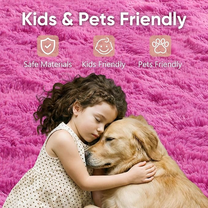 Noahas 2x3 Hot Pink Fluffy Soft Area Rug Non-Slip - Image 7