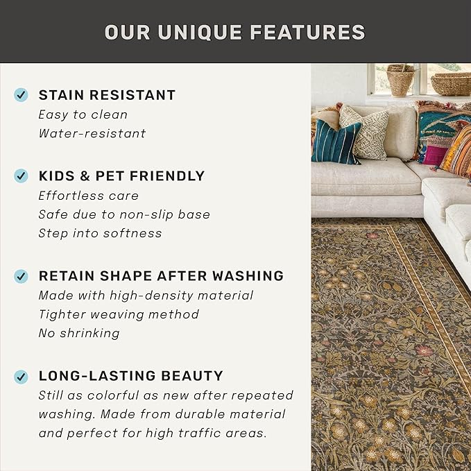Brown 2'6" x 10' Hallway Runner Rug Non Slip - Image 6