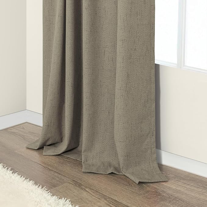 Taupe Blackout Curtains 90 Inches Long Thick Linen Patio Curtain - Image 8