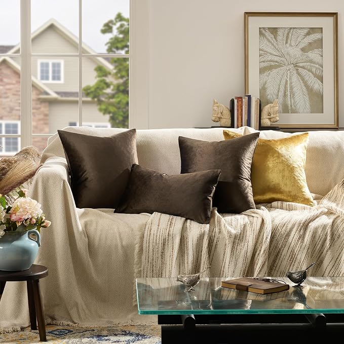 GIGIZAZA Brown Velvet Pillow Covers 20x20, Square Solid Throw Pillow Covers - Image 6