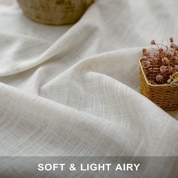 Pitalk 60 Inch Length Linen Curtains Cream Ivory Semi Sheer Light Filtering - Image 2