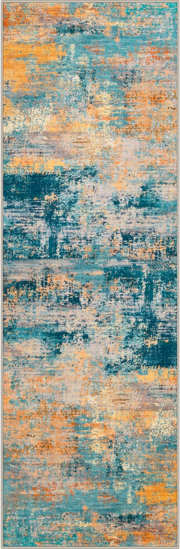 3x8 Washable Runner Rug：Modern Abstract Soft Carpet Rosy Haze | by FXRHLP