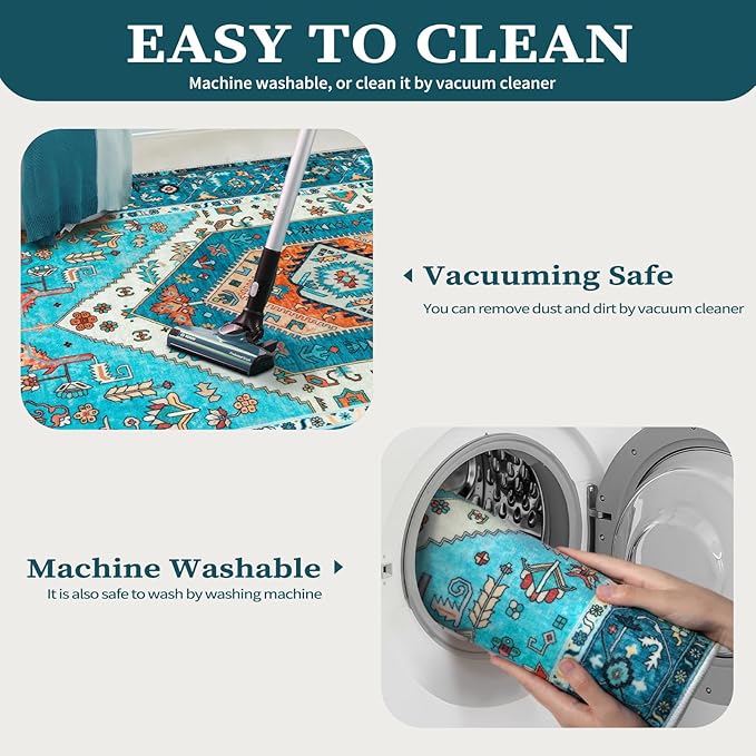 SERISSA 8x10 Area Rugs Blue, Washable Large Boho Rugs - Image 3