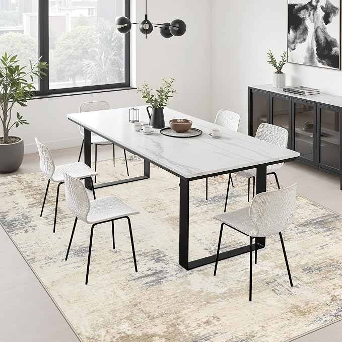 10x14 Area Rug Living Room: Modern Washable Soft Carpet Beige Brown | - Image 4