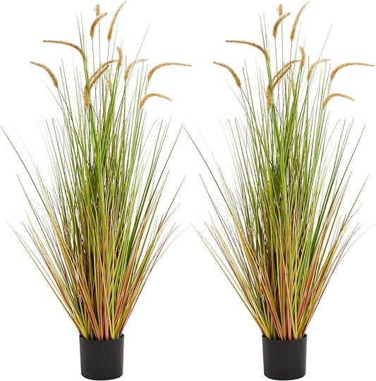 KOL Artificial 5ft 2-Pack Horsetail Reed Grass, 59in Tall Artificial Indoor Outdoor Fake Grass Plant, Home Office Décor Artificial Plants in Pot Faux Plant Greenery, Wedding Decor - Yellow