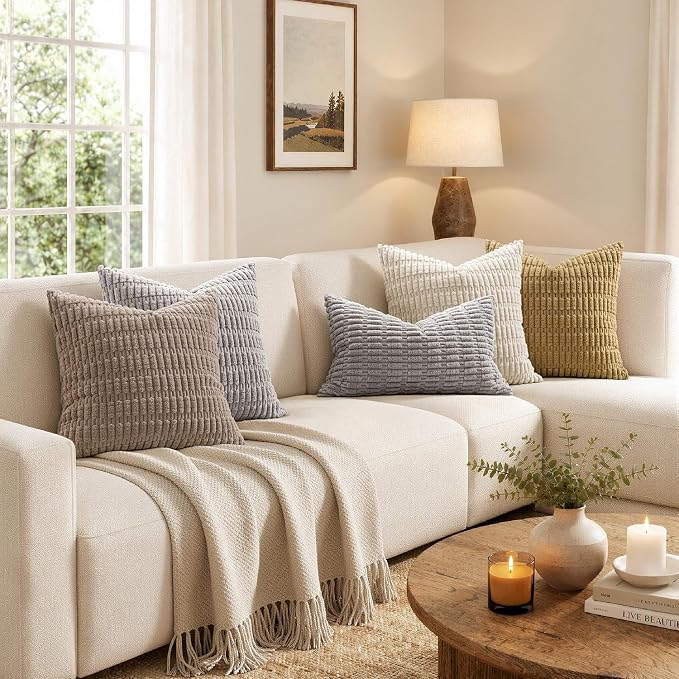 MIULEE Corduroy Decorative Throw Pillow Covers 20x20 Light Grey Pack of 2 | - Image 3