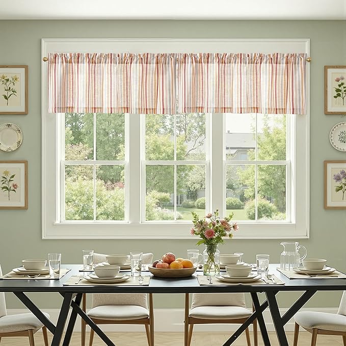 jinchan Valance Curtain Linen Textured Striped Window Curtain - Image 5