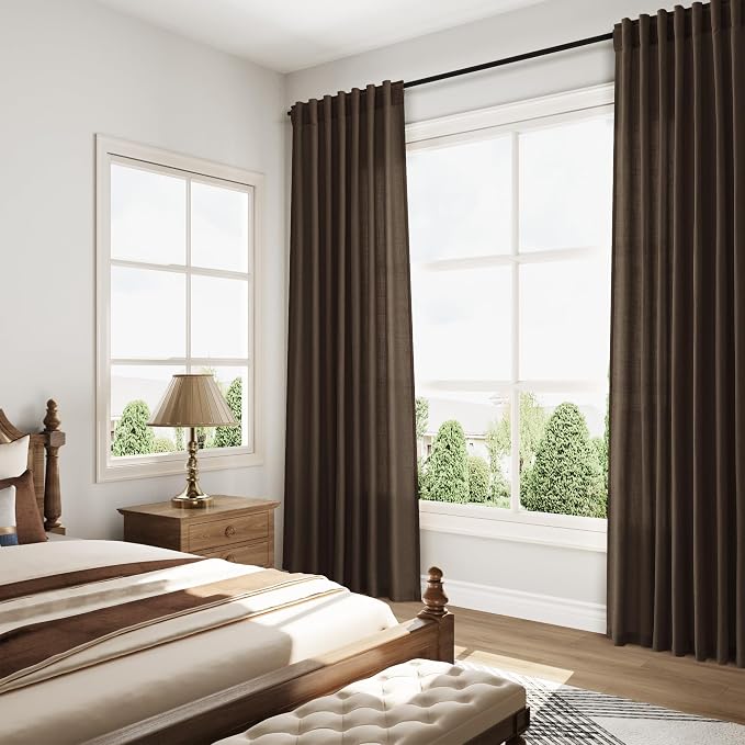 Chocolate Linen Blend Light Filtering Back Tab Curtains 102 Inches Long - Image 8