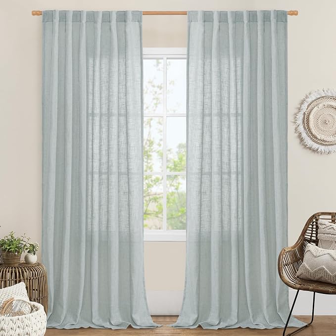 102 Inch Length Light Filtering Sheer Linen Curtains, 52 x 102 Inch | Linen by LAMIT